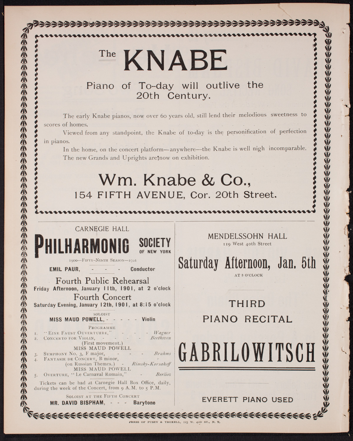 Marcella Sembrich, Soprano, with Orchestra, December 31, 1900, program page 10