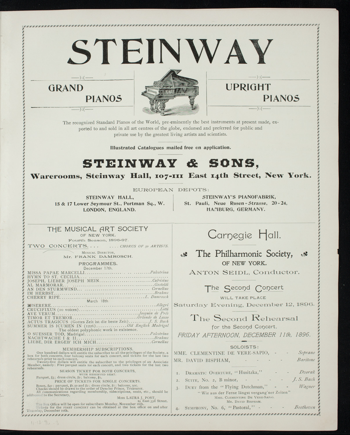 New York Philharmonic, November 13, 1896, program page 5