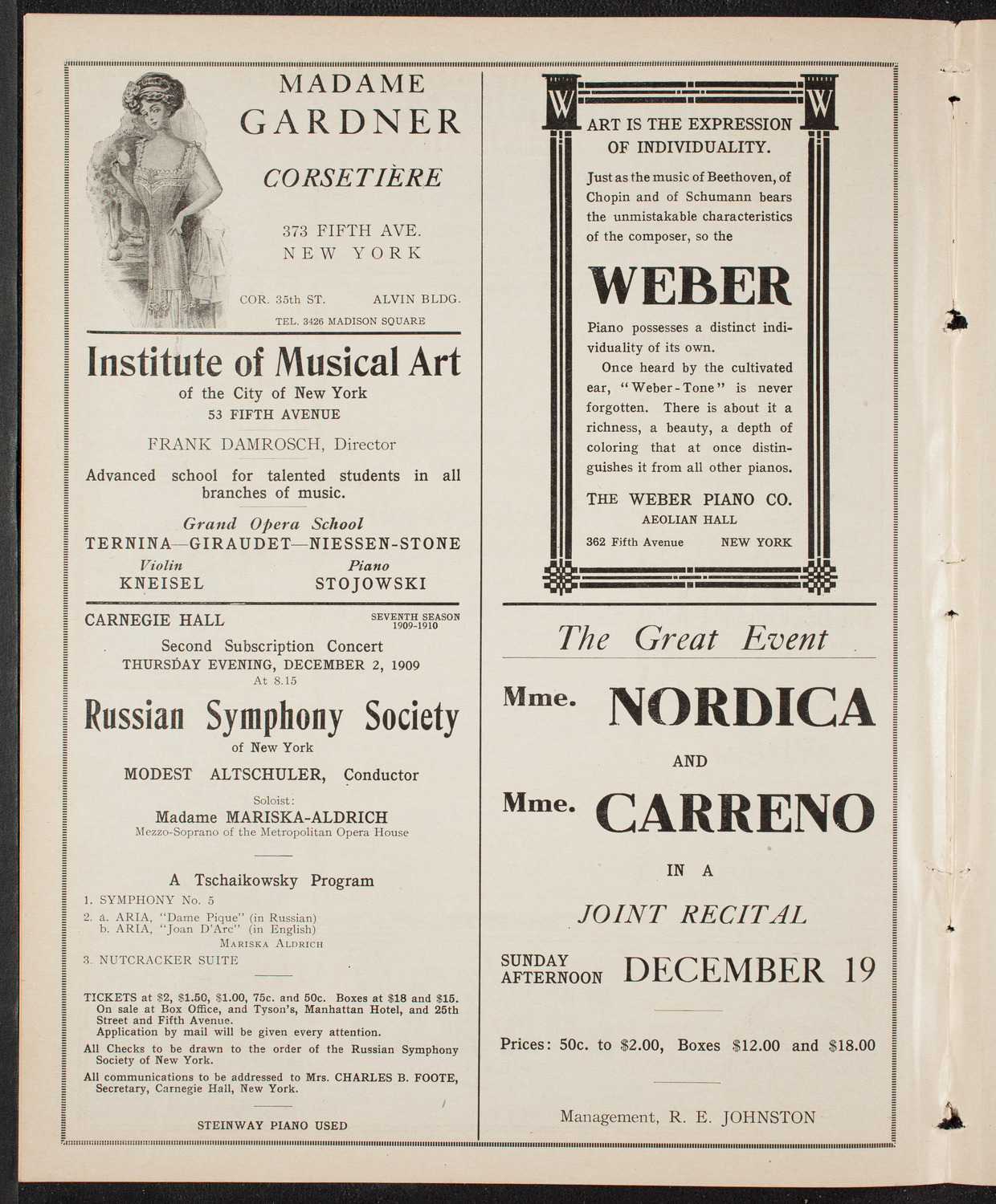 Benefit: St. Mark's Hospital, November 27, 1909, program page 6