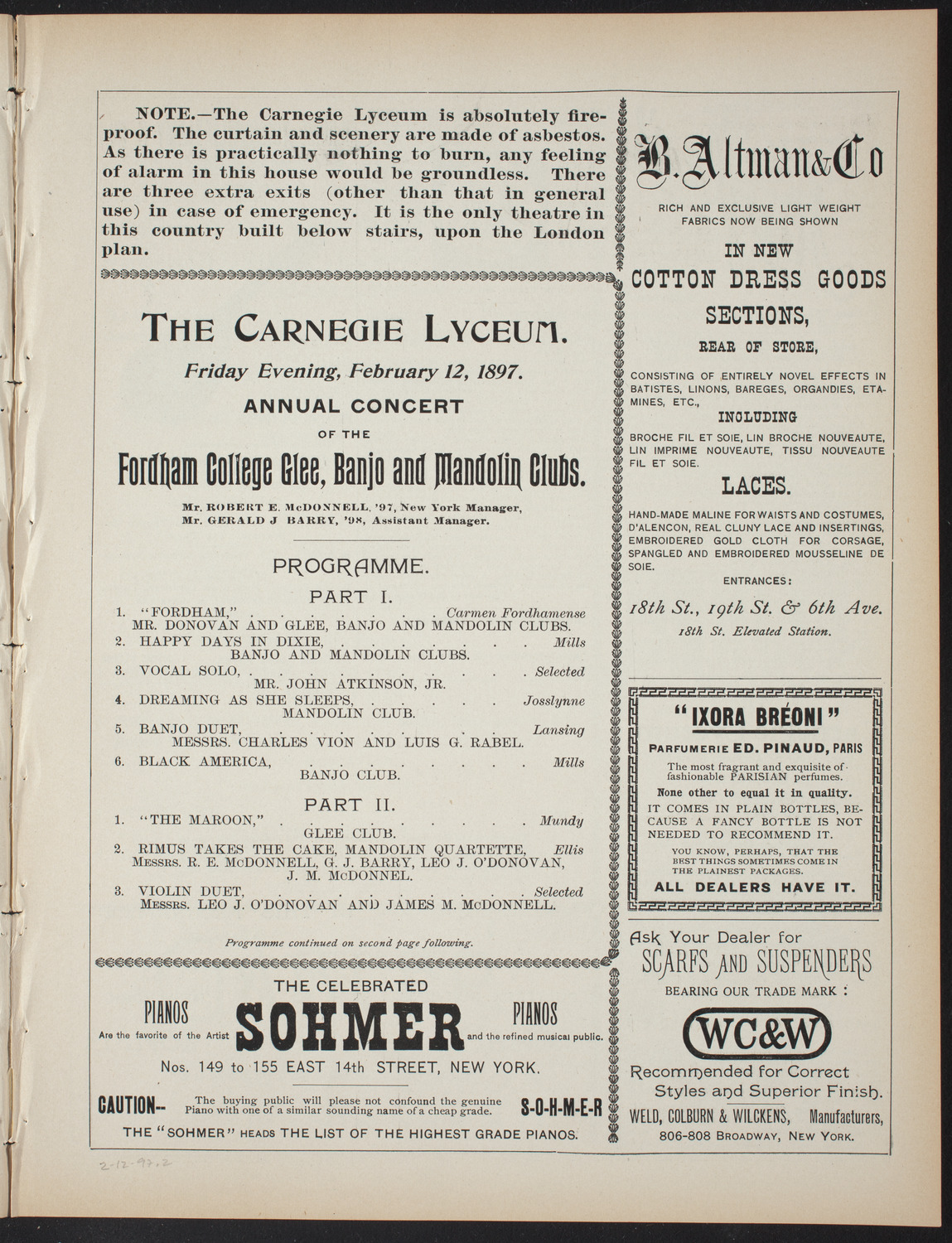 Fordham College Glee, Banjo and Mandolin Clubs, February 12, 1897, program page 3