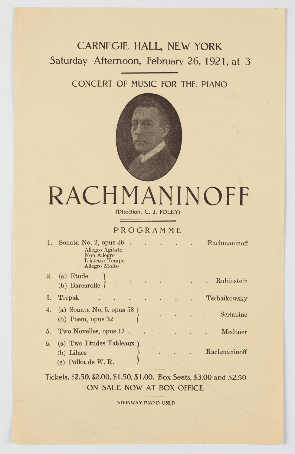 Sergei Rachmaninoff, February 26, 1921