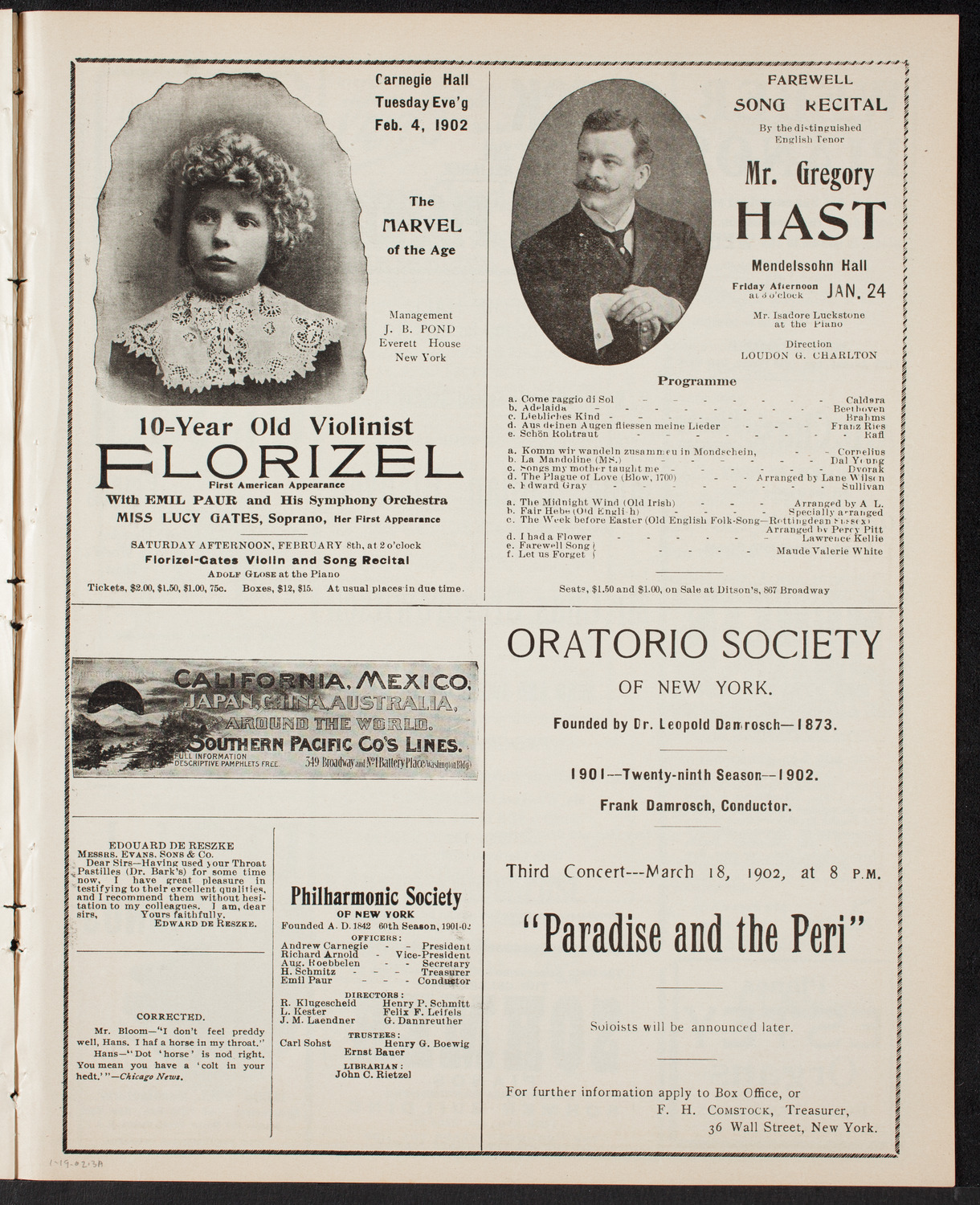 Lillian Blauvelt and Charles Gregorowitsch, January 19, 1902, program page 5
