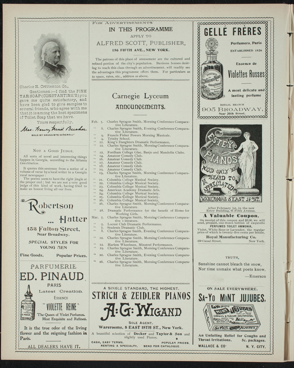 Students Dramatic Club, February 1, 1898, program page 2