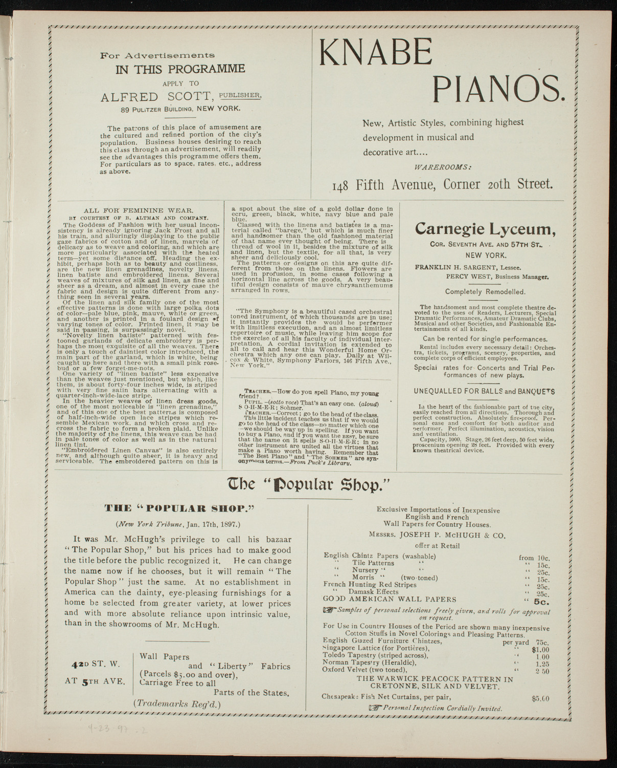 Grand Concert by Nahan Franko, April 23, 1897, program page 3