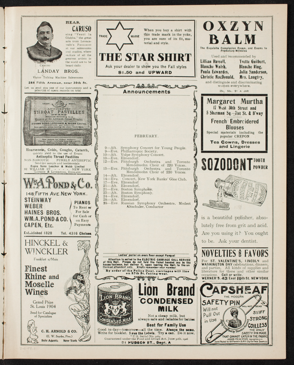 New York Philharmonic, February 8, 1907, program page 3