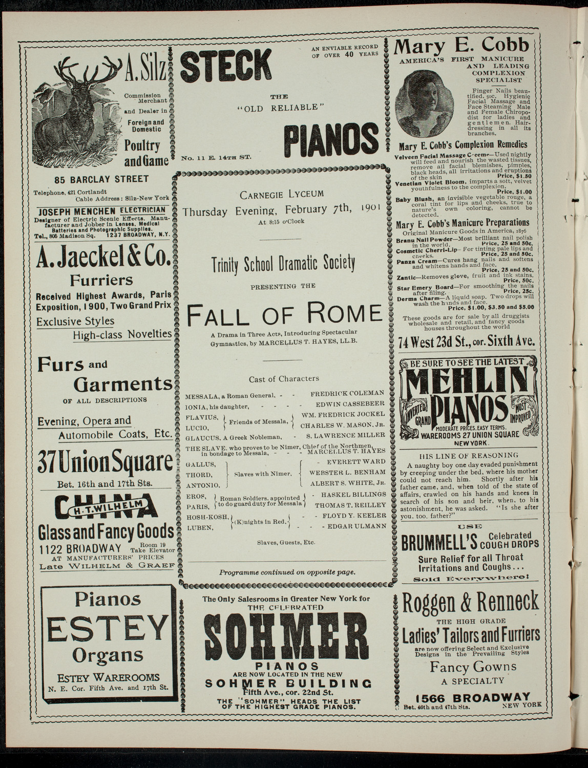 Trinity School Dramatic Society, February 7, 1901, program page 2