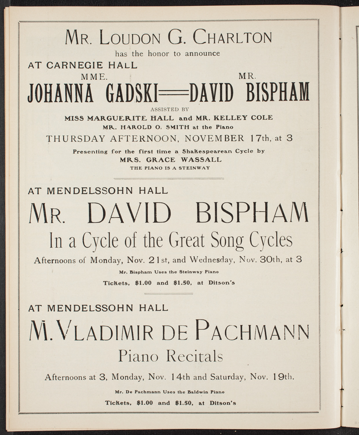 Marcella Sembrich, Soprano, November 12, 1904, program page 10