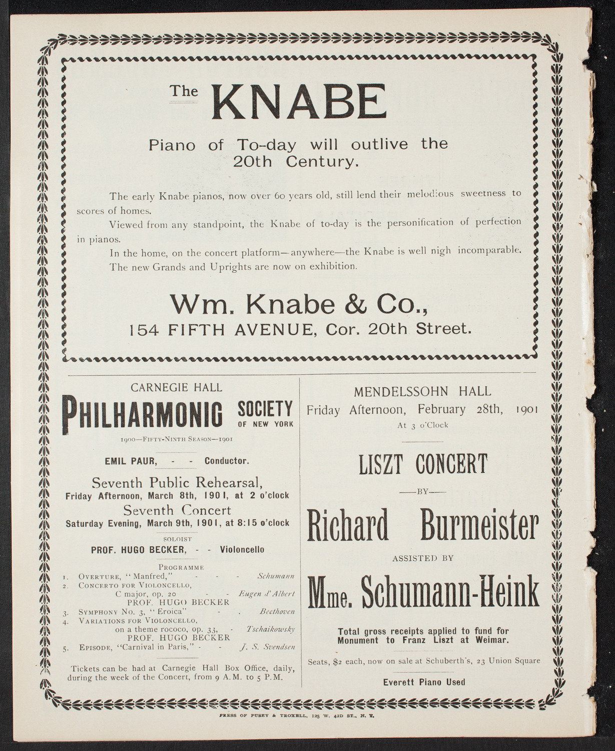 New York Philharmonic, February 16, 1901, program page 12