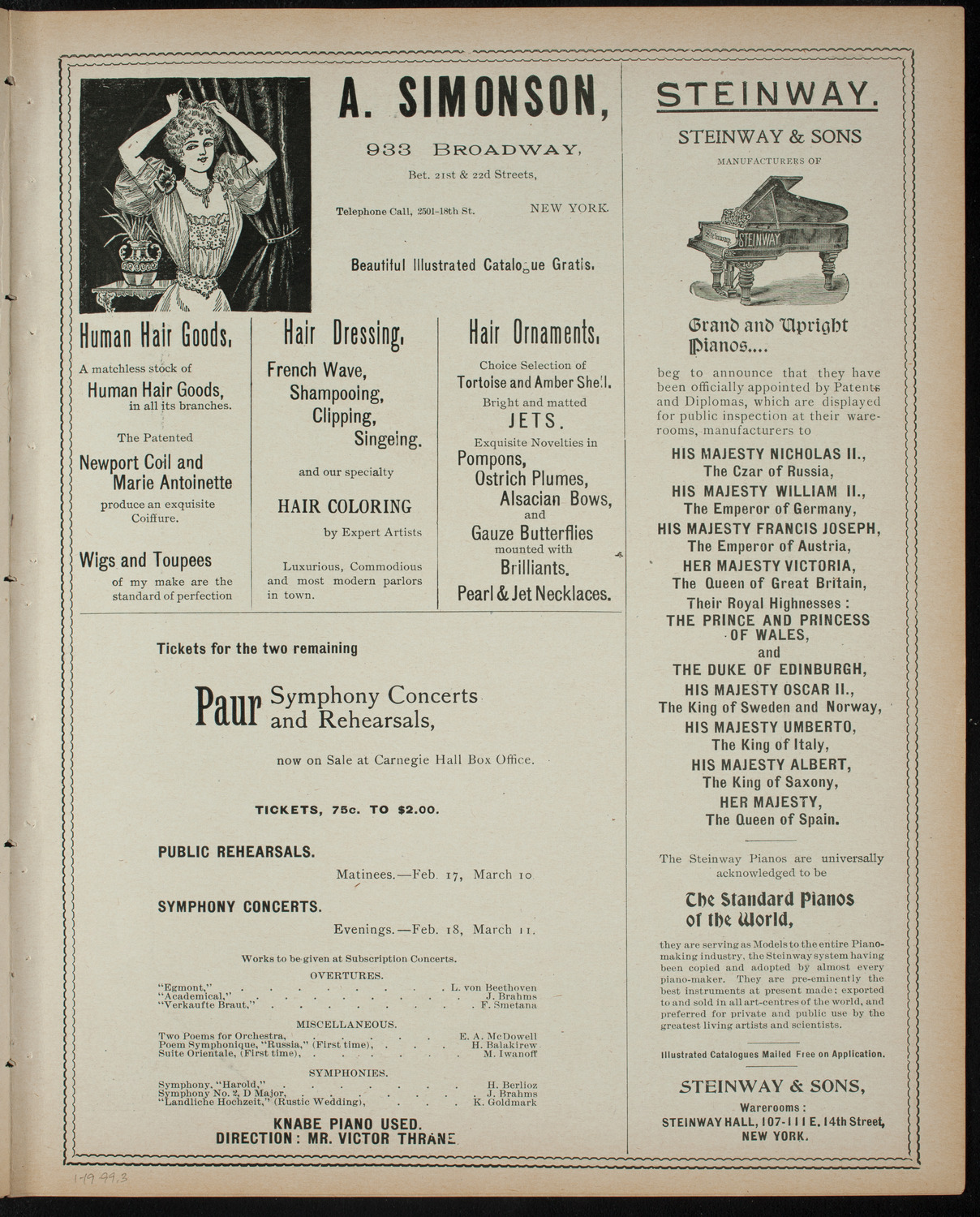 Townsend H. Fellows, January 19, 1899, program page 5