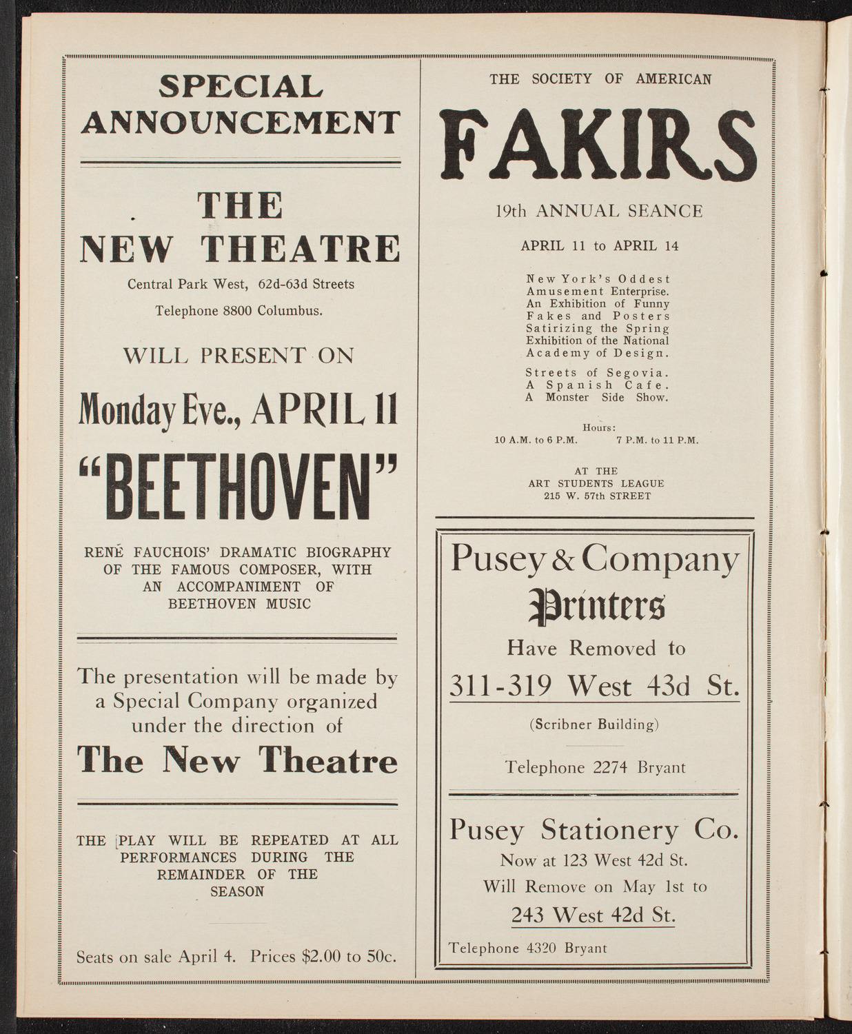Fritz Kreisler, Violin, April 2, 1910, program page 10