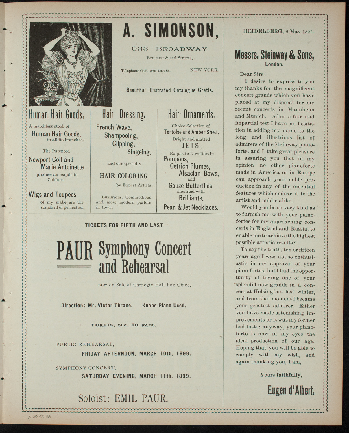 Columbia University Musical Society, February 28, 1899, program page 5