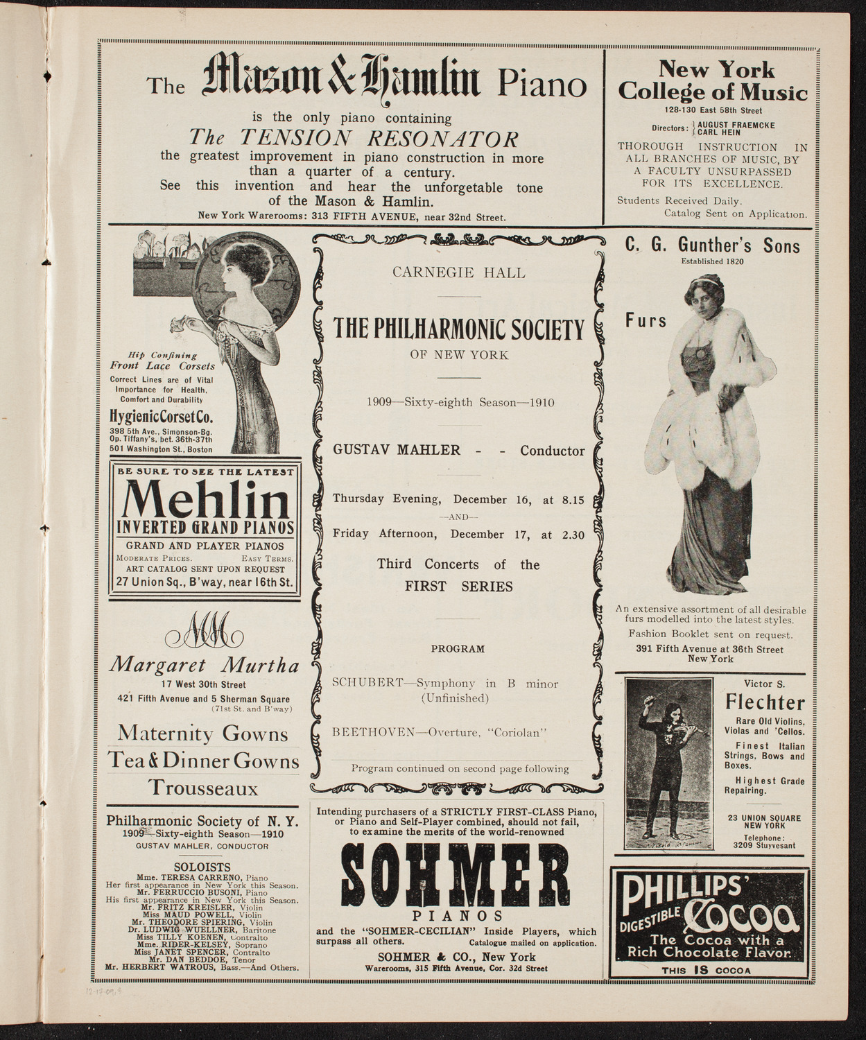 New York Philharmonic, December 17, 1909, program page 5