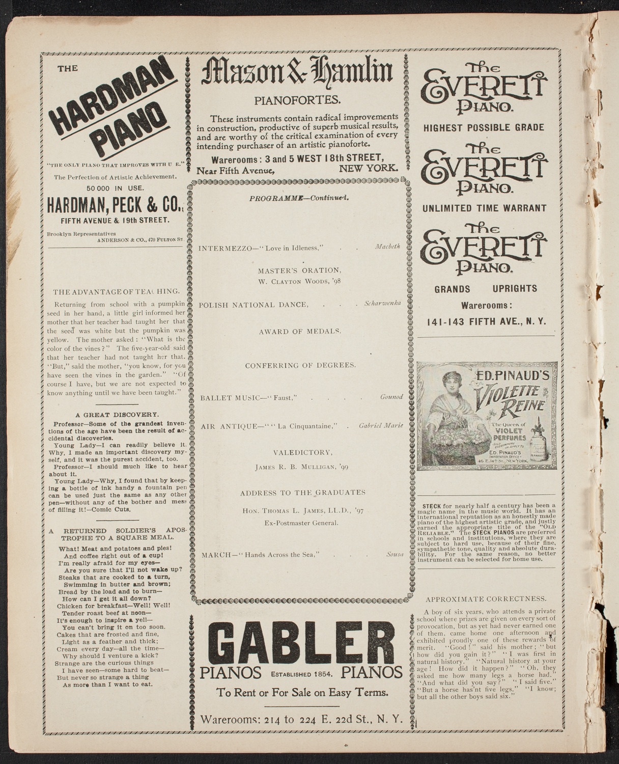 Graduation: College of St. Francis Xavier, June 26, 1899, program page 4