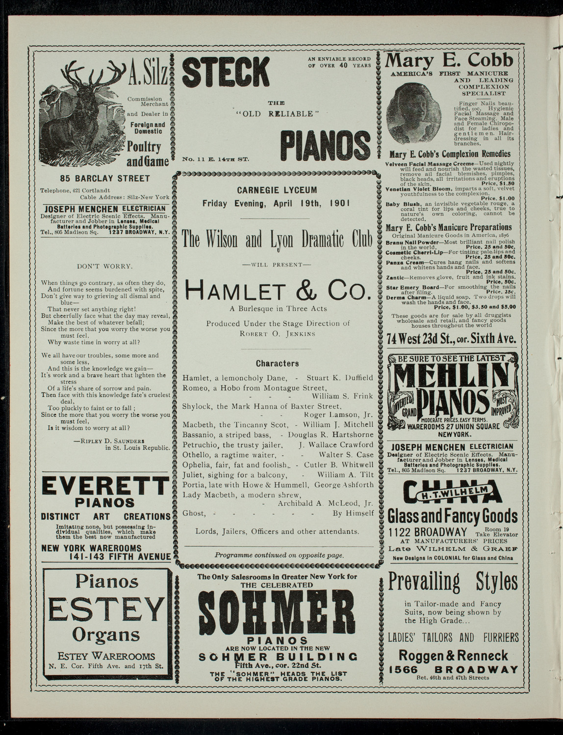 The Wilson and Lyon Dramatic Club, April 19, 1901, program page 2