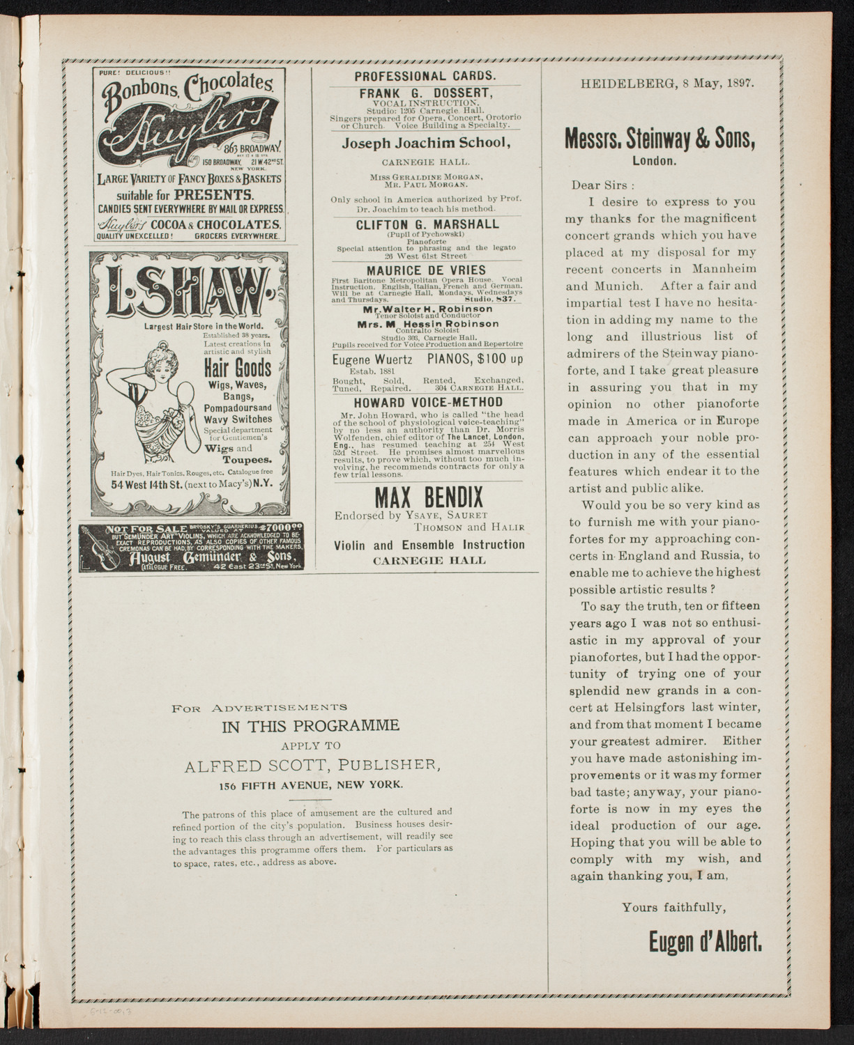 Ignacy Jan Paderewski, Piano, May 12, 1900, program page 5