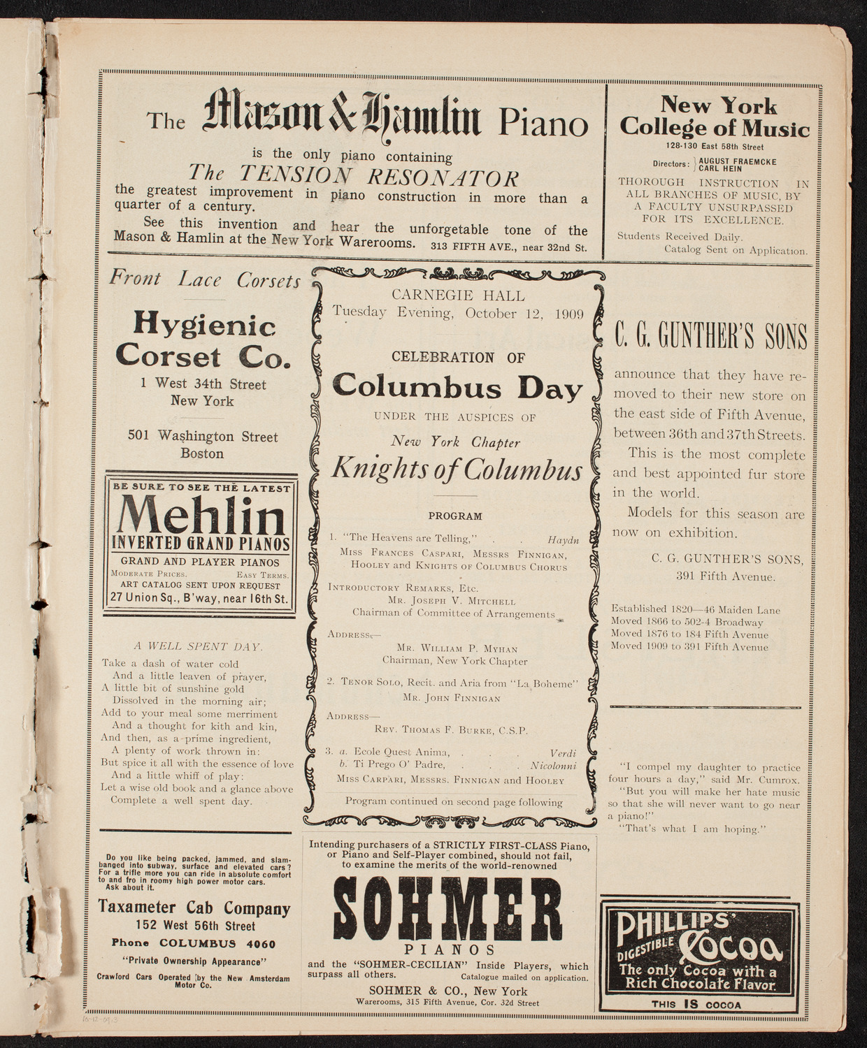 Columbus Day Celebration, October 12, 1909, program page 5