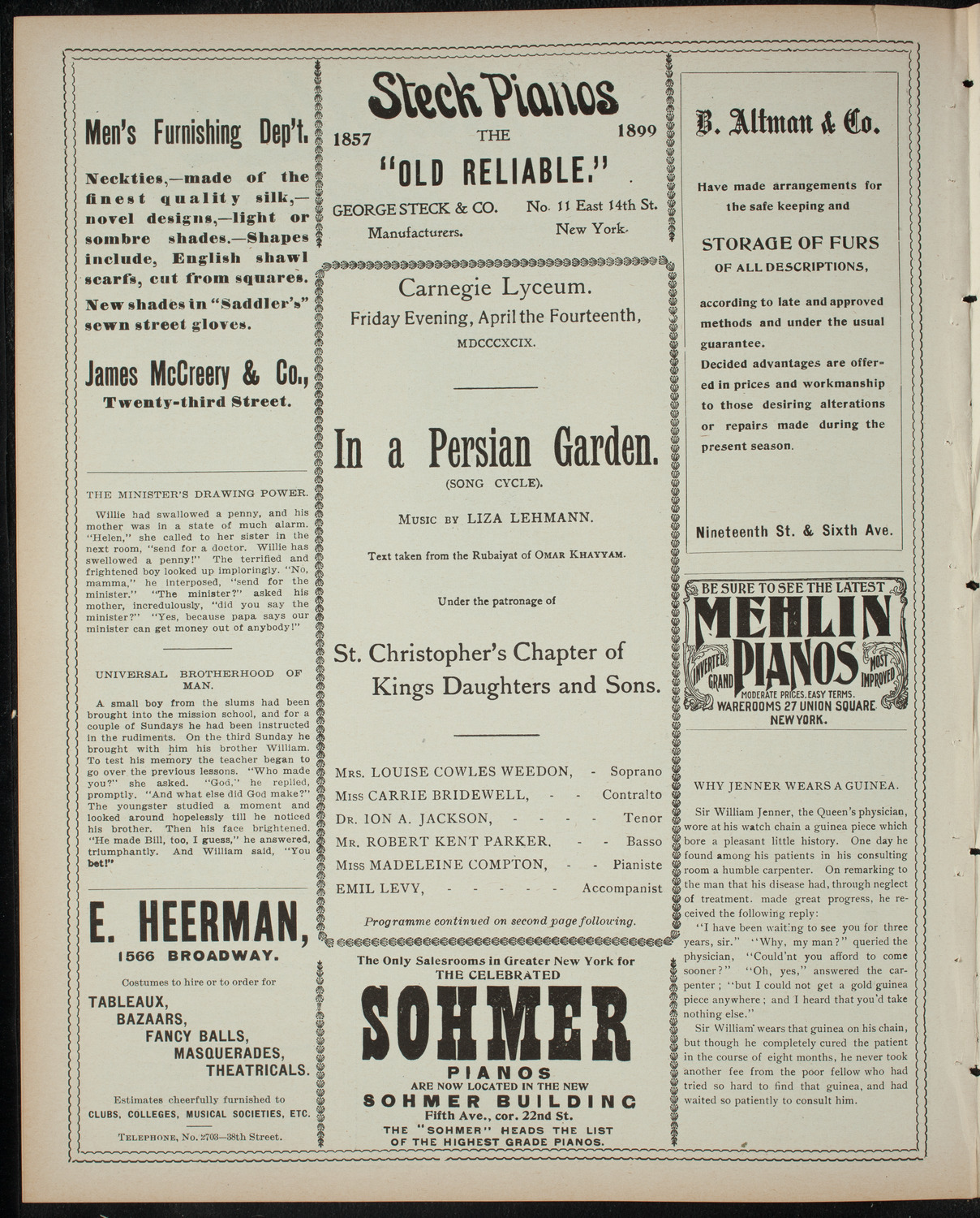 Evening Musicale by St.Christopher's Chapter of Kings Daughters and Sons, April 14, 1899, program page 4