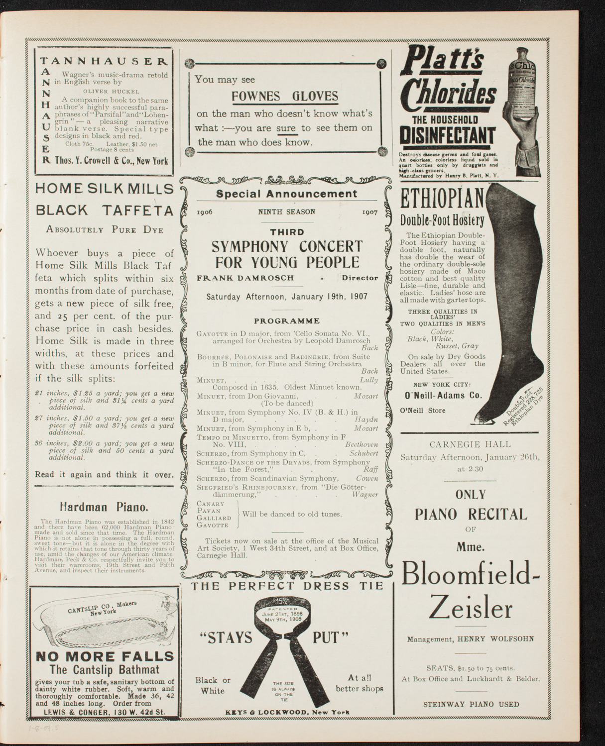 Lillian Nordica, Soprano, with the New York Philharmonic, January 8, 1907, program page 9