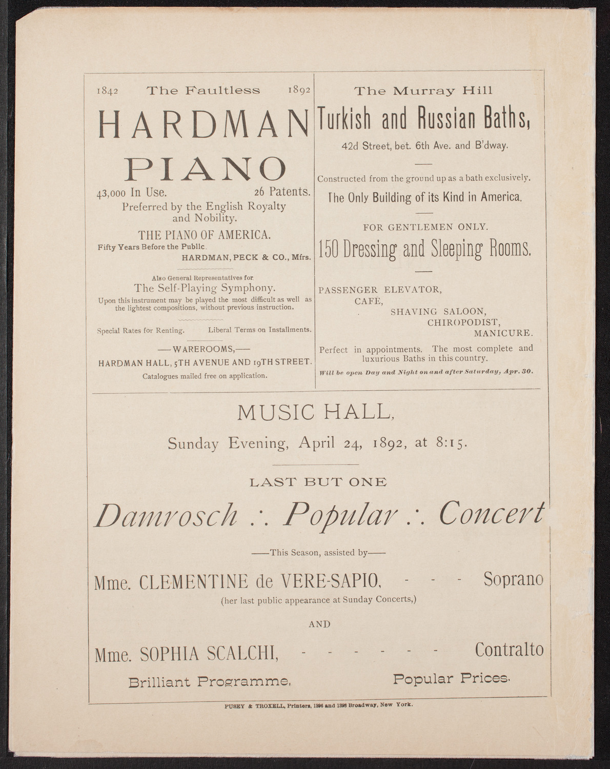 Saidee V. Milne assisted by Cecelia Bradford, Laura Schirmer-Mapleson, Sarah Baron Anderson, Alberto Pardo, and Others, April 18, 1892, program page 10