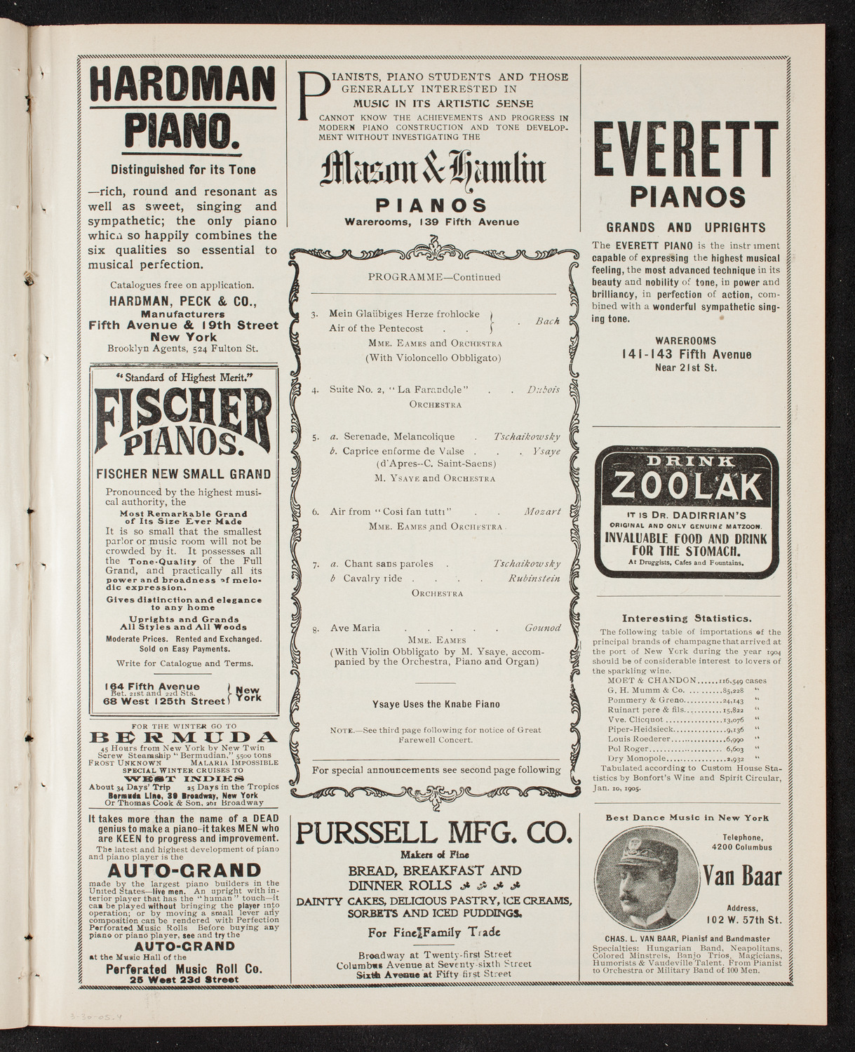 Emma Eames, Soprano, and Eugène Ysaÿe, Violin, with the New York Symphony Orchestra, March 30, 1905, program page 7