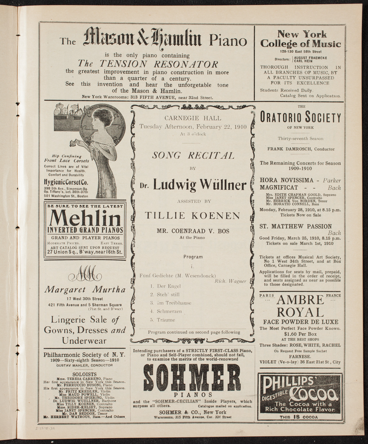 Ludwig Wüllner, Baritone, February 22, 1910, program page 5
