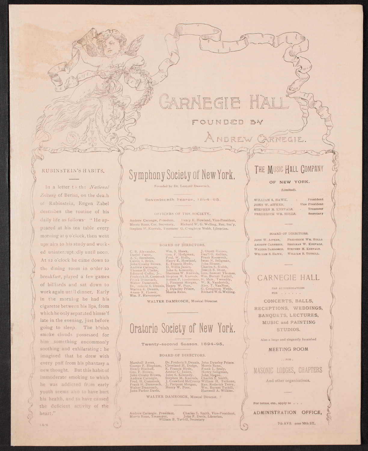 Oratorio Society of New York, January 6, 1895, program page 1