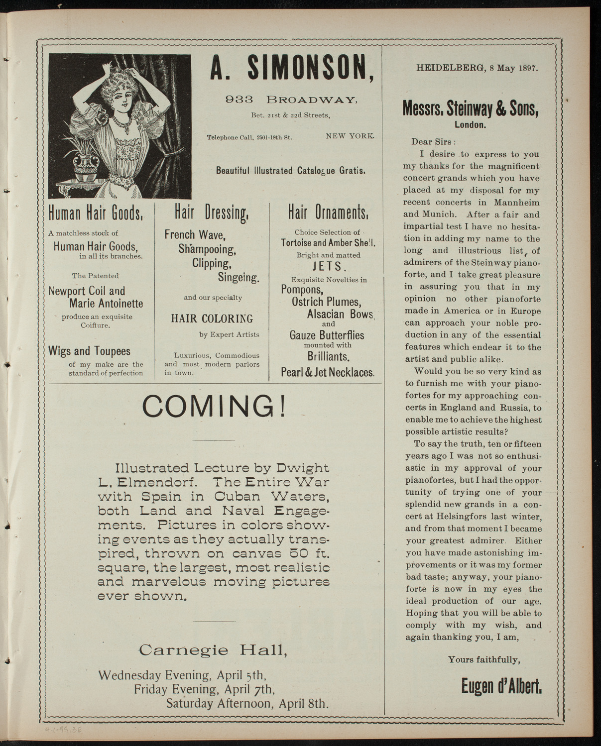 Garrick Dramatic Club, April 1, 1899, program page 5