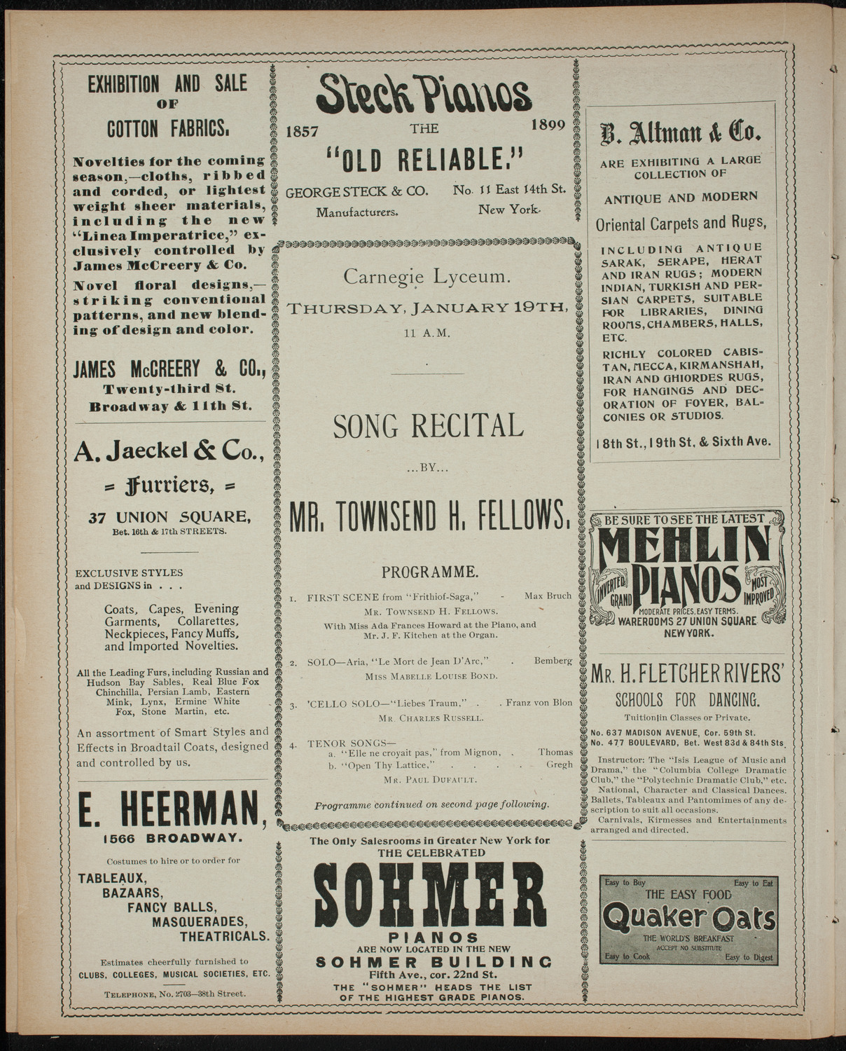 Townsend H. Fellows, January 19, 1899, program page 4