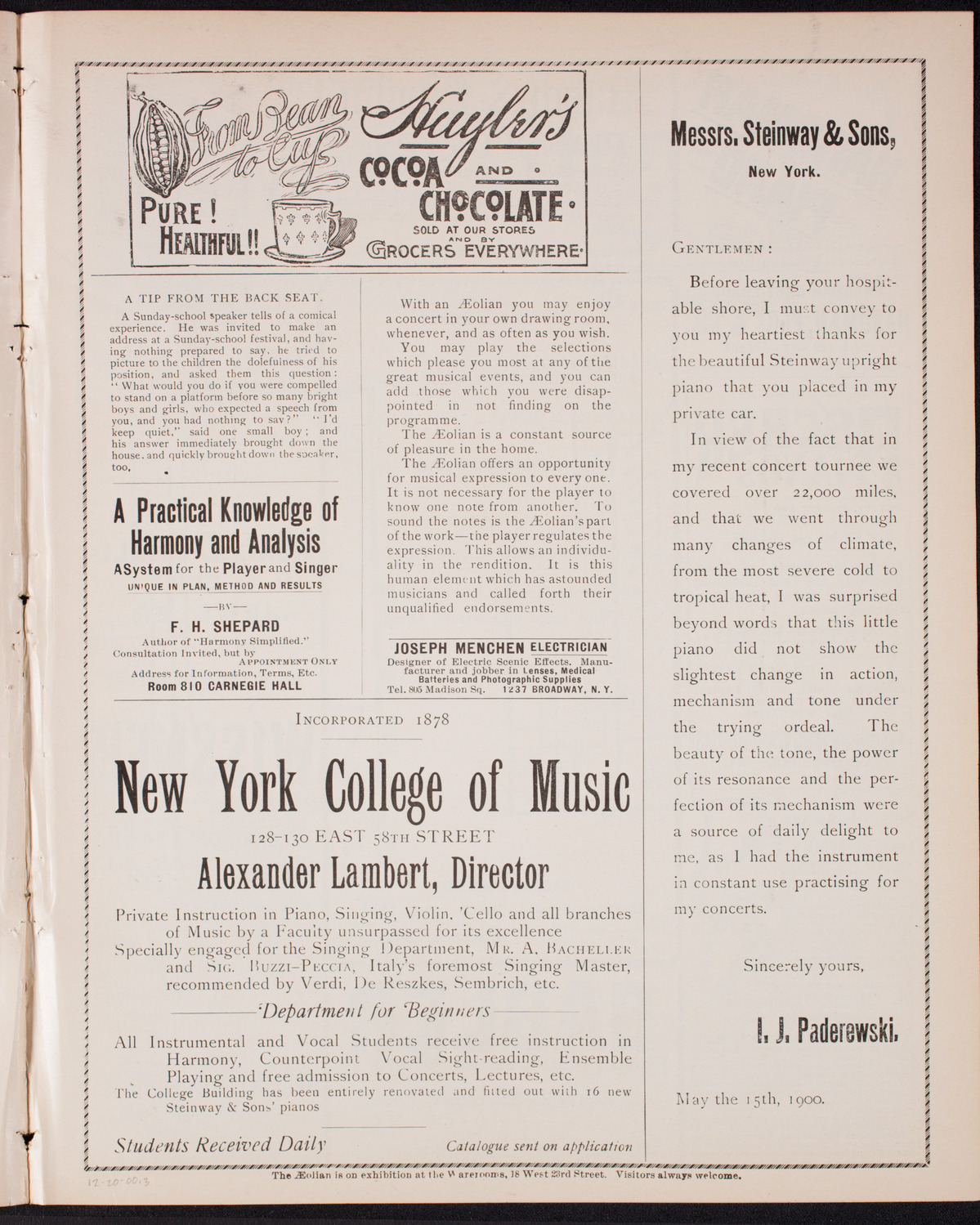 Musical Art Society of New York, December 20, 1900, program page 5