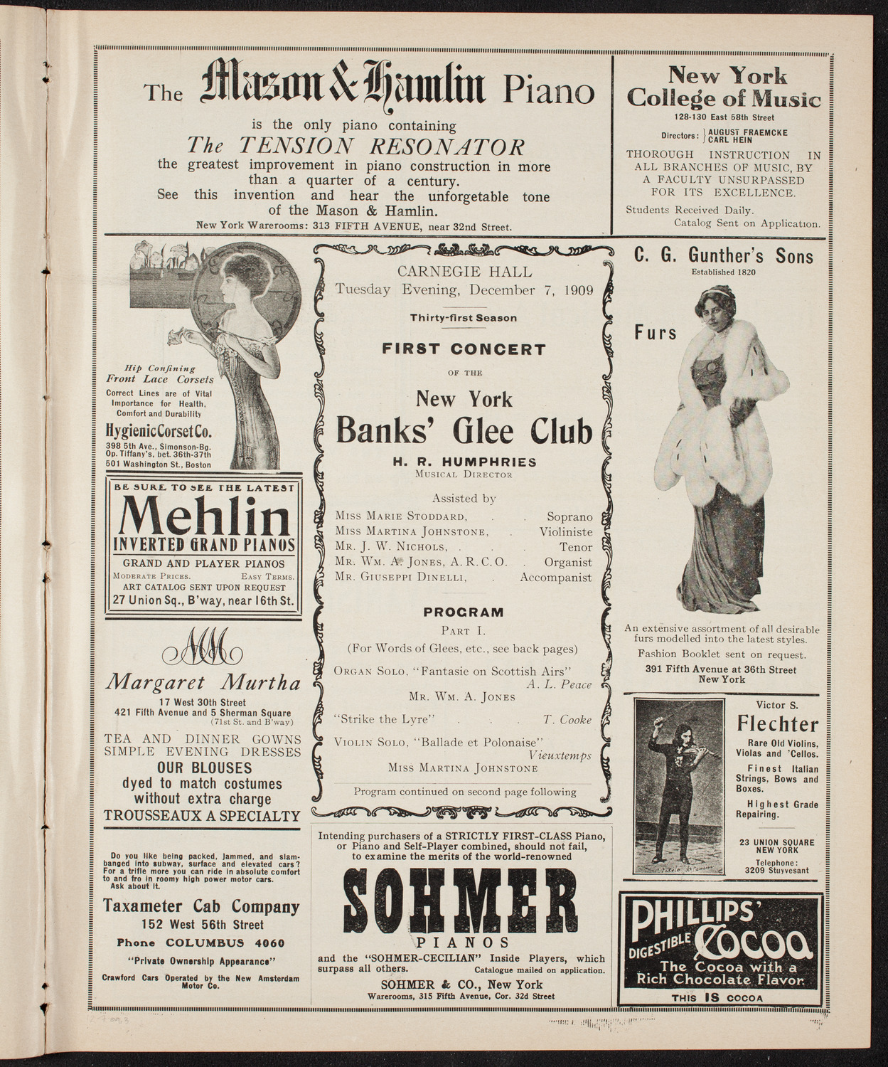 New York Banks' Glee Club, December 7, 1909, program page 5
