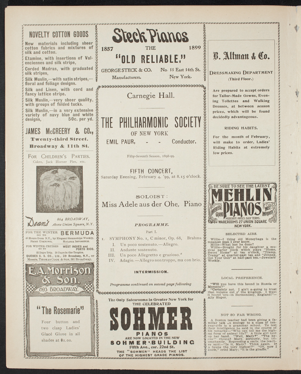 New York Philharmonic, February 4, 1899, program page 4