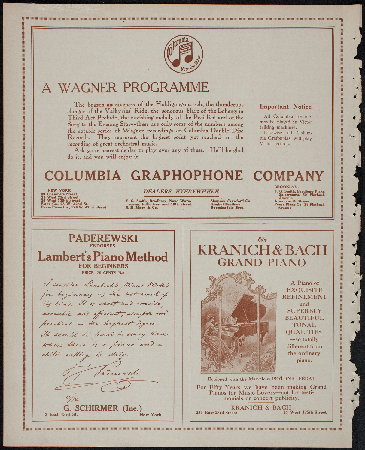 Ignacy Jan Paderewski, Piano, November 29, 1913, program page 6