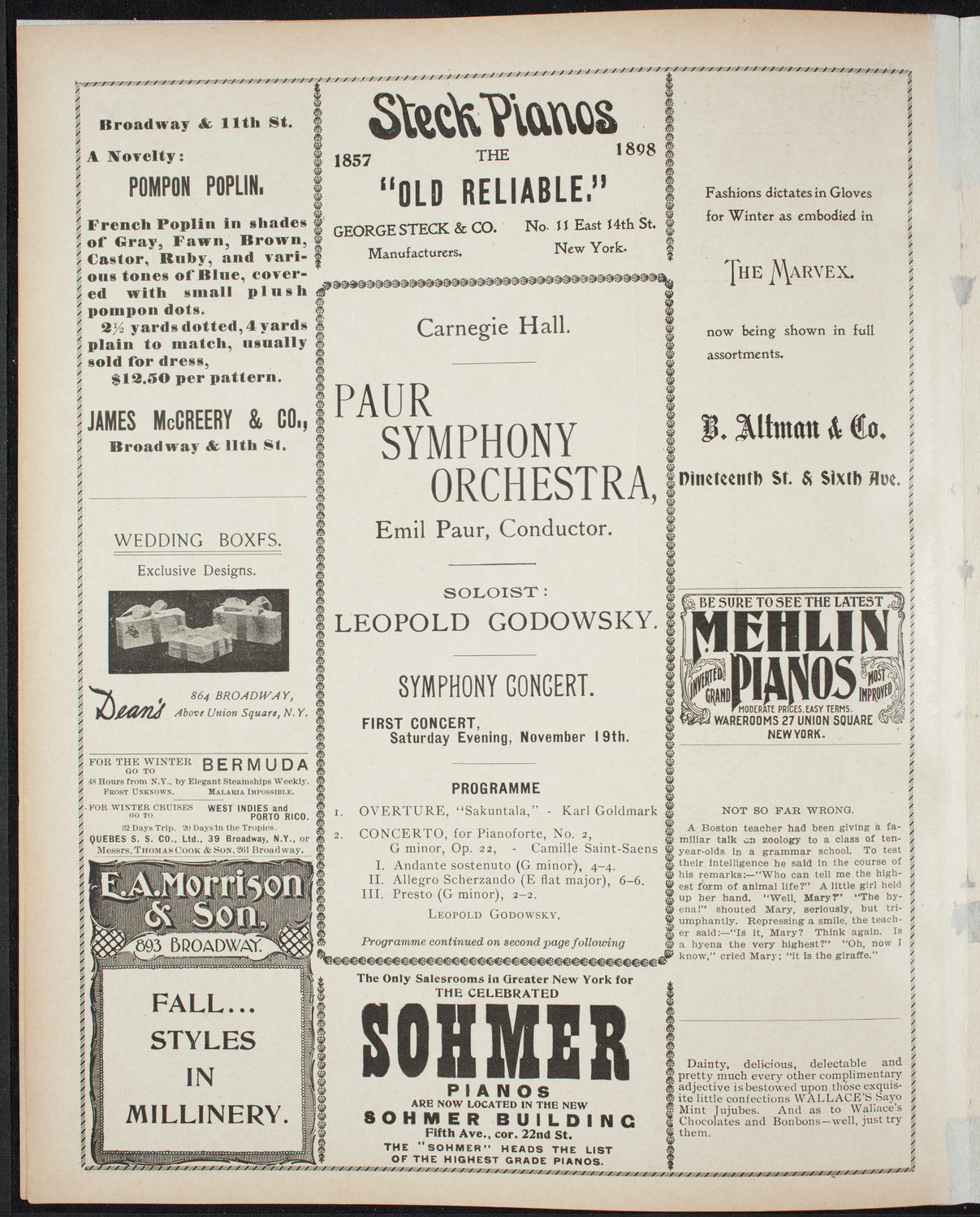 Paur Symphony Orchestra, November 19, 1898, program page 4
