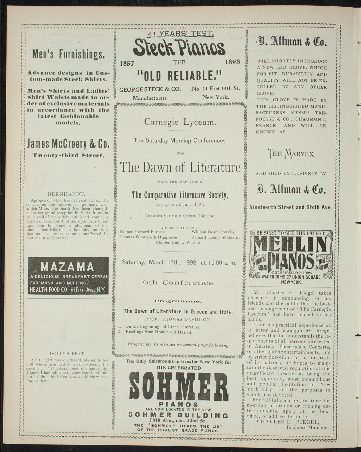 Comparative Literature Society Evening Conference, March 8, 1898, program page 4