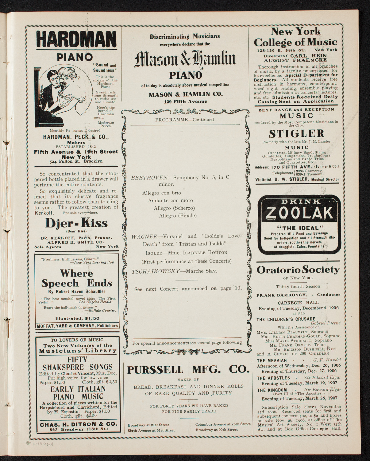 People's Symphony Concert, November 23, 1906, program page 7