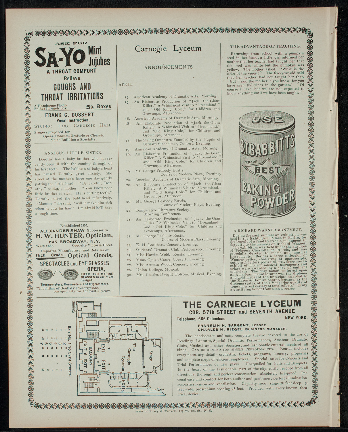Jack the Giant Killer, April 16, 1900, program page 4