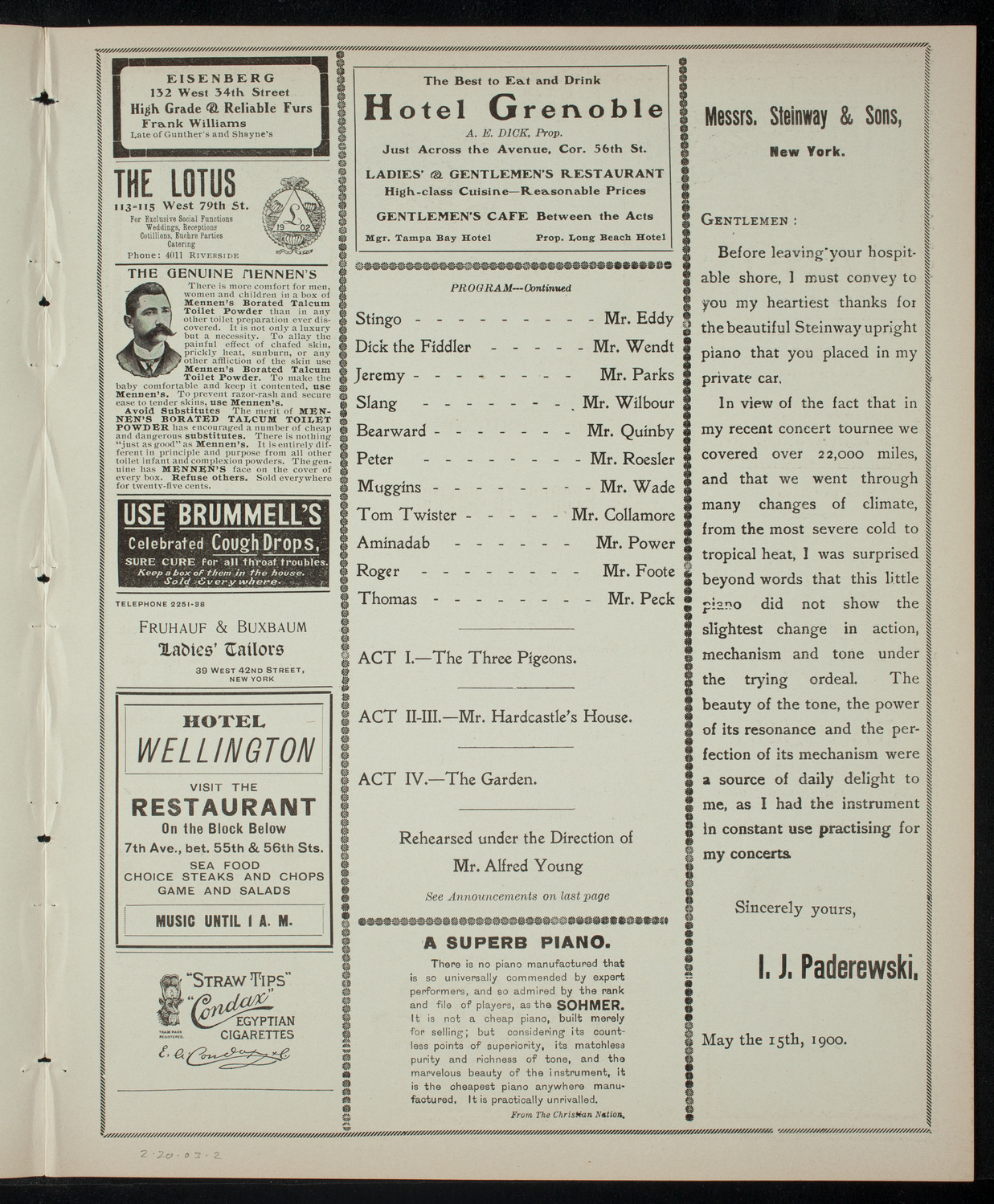 Amateur Comedy Club, February 20, 1903, program page 3