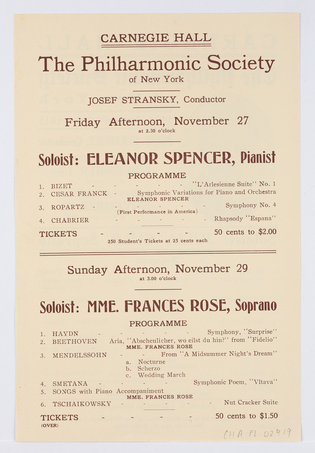 New York Philharmonic, November 1914