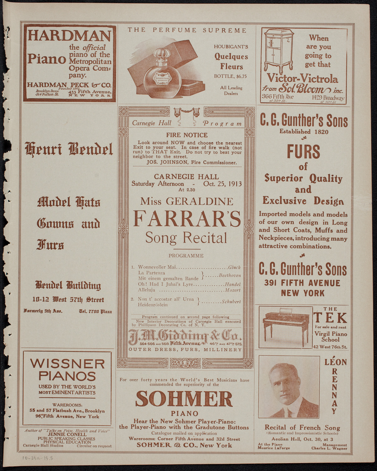 Geraldine Farrar, Soprano, October 25, 1913, program page 5