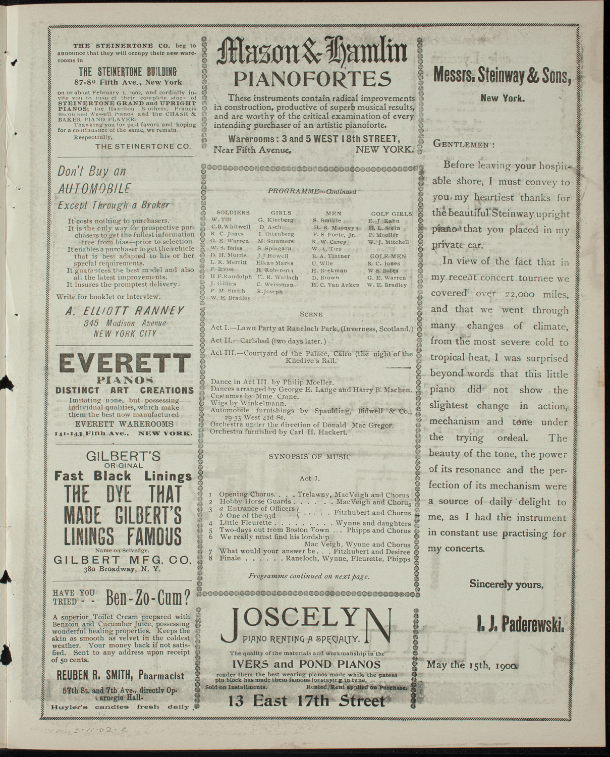 Columbia University Varsity Show, February 11, 1902, program page 3