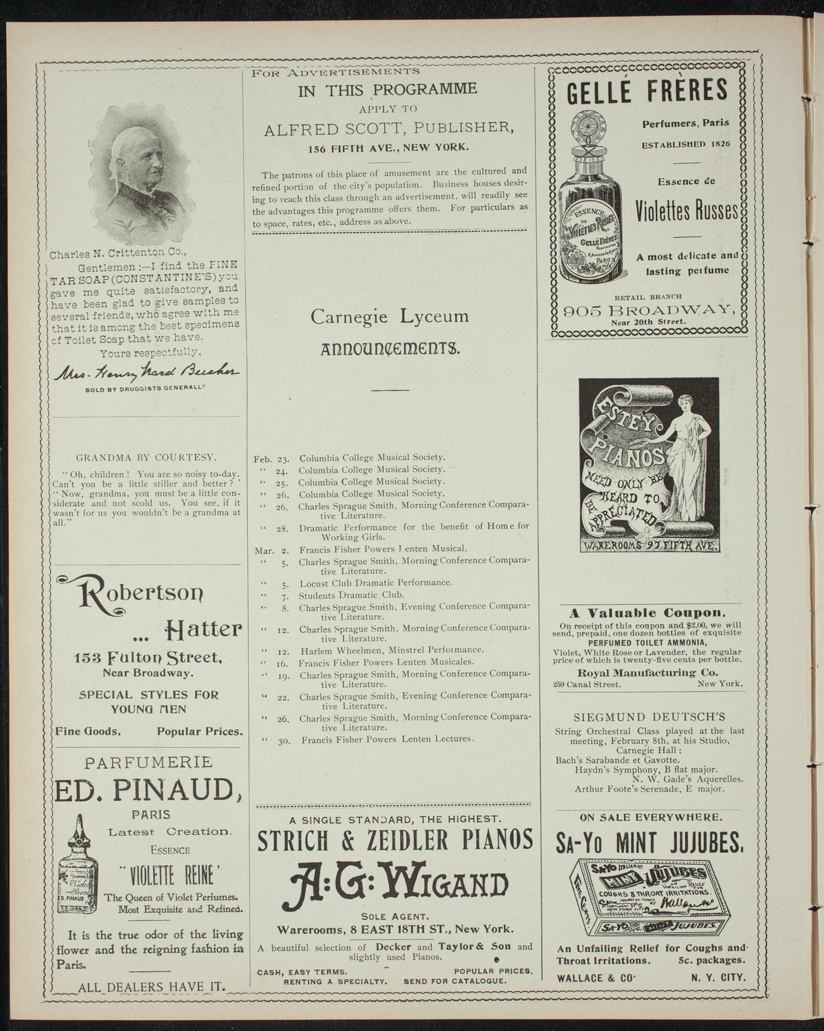 Columbia College Musical Society, February 22, 1898, program page 2