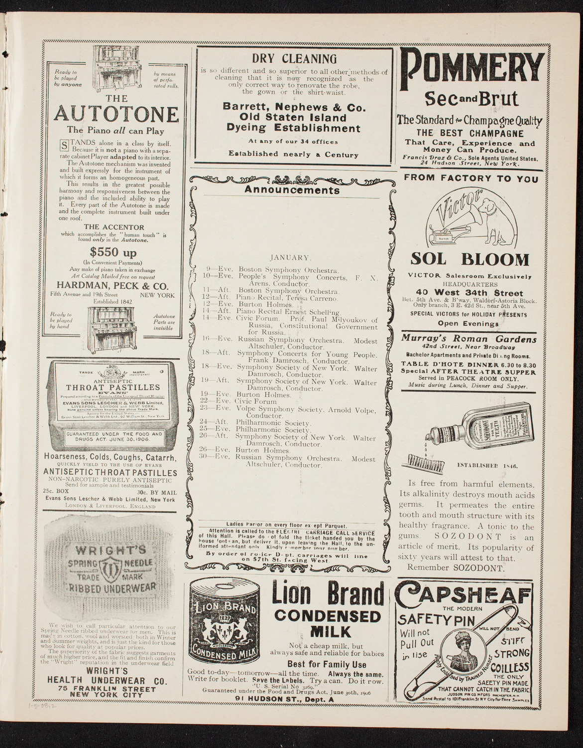 Victor Maurel, Baritone, January 5, 1908, program page 3