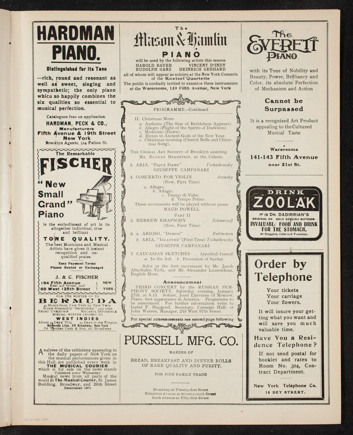 Russian Symphony Society of New York, December 31, 1905, program page 7