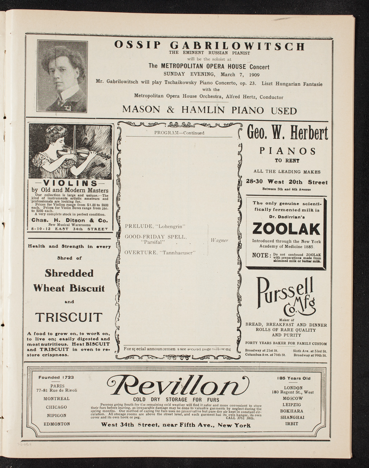 New York Philharmonic, March 6, 1909, program page 7