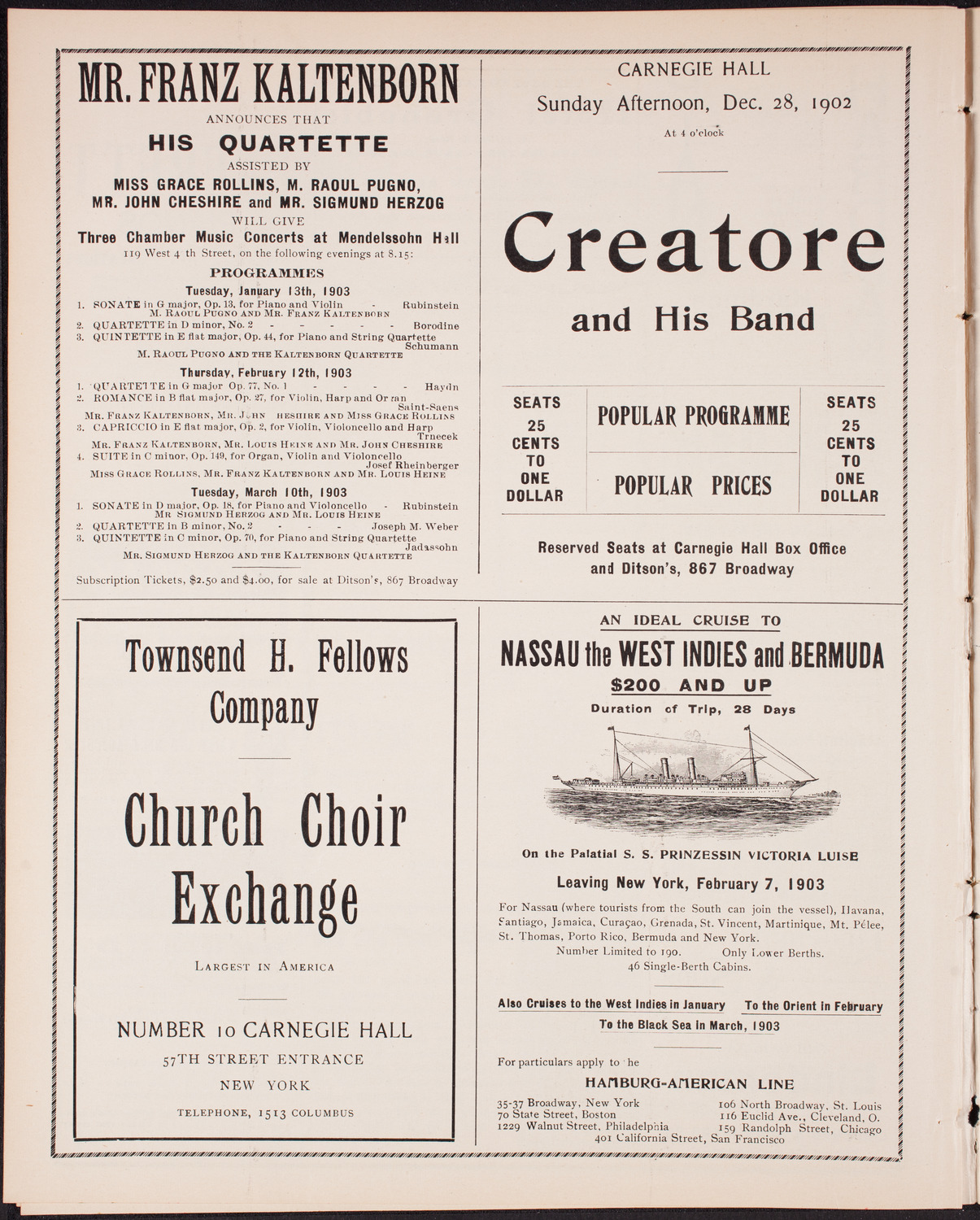 Raoul Pugno, Piano, Elsa Ruegger, Cello, and David Bispham, Baritone, December 21, 1902, program page 8