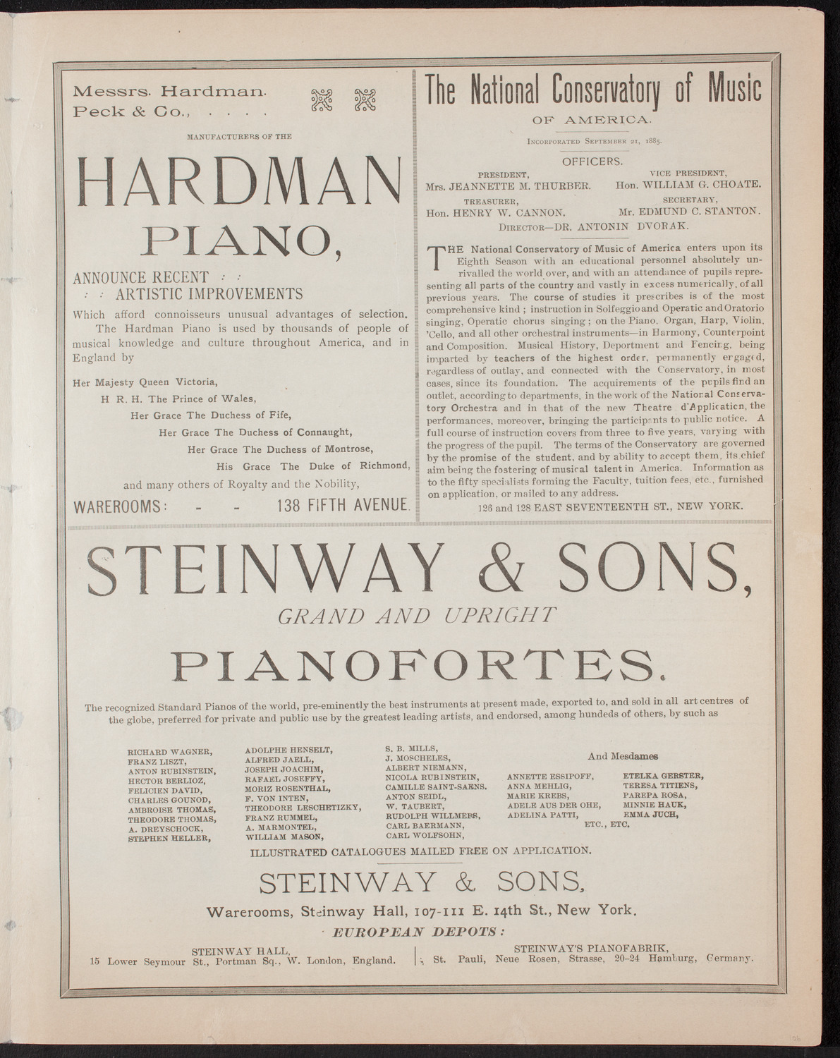 Oratorio Society of New York, November 26, 1892, program page 5