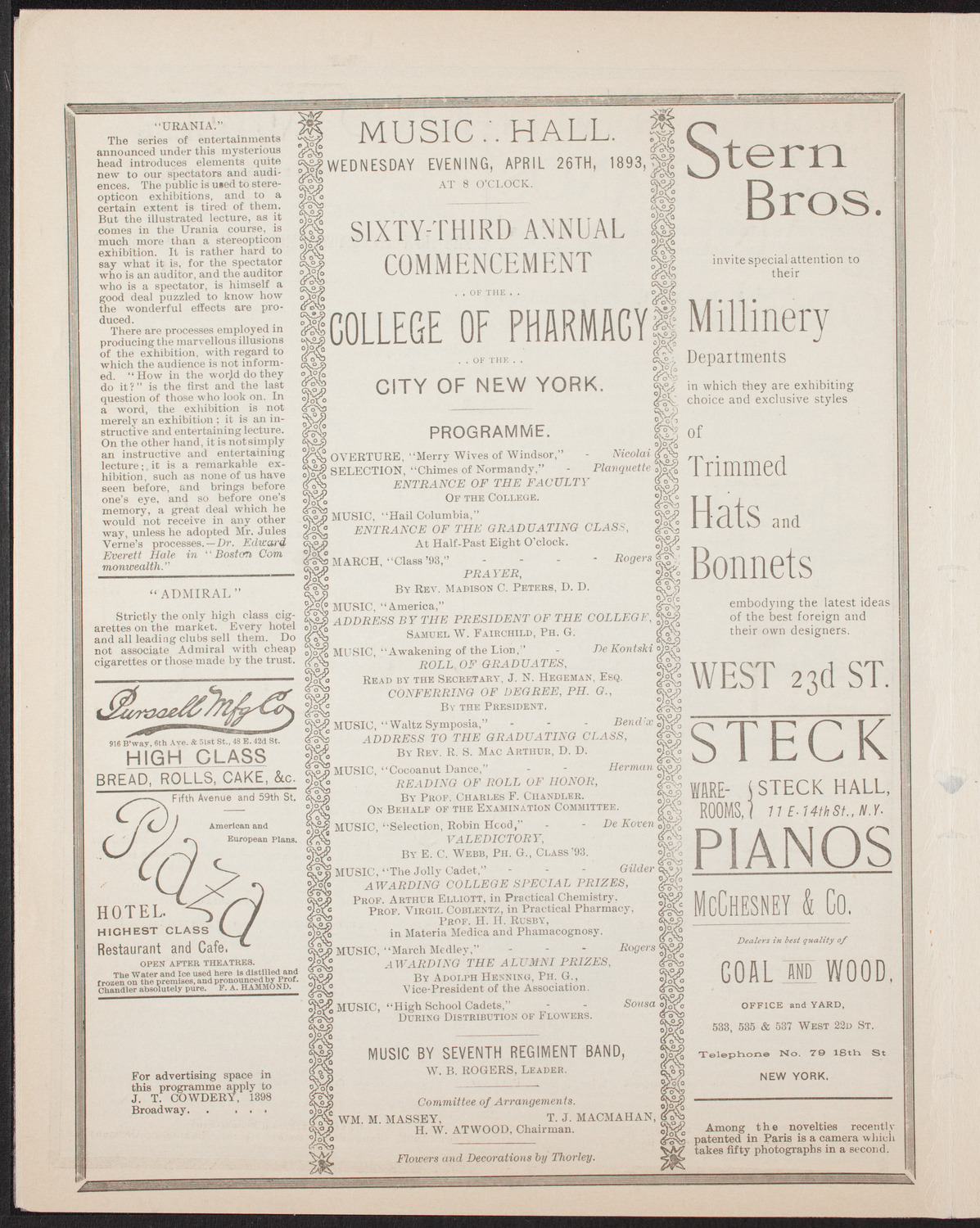 Graduation: College of Pharmacy of the City of New York, April 26, 1893, program page 4