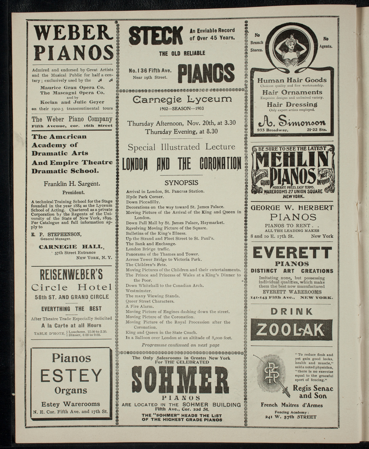 Elmendorf Lecture: London and the Coronation, November 20, 1902, program page 2