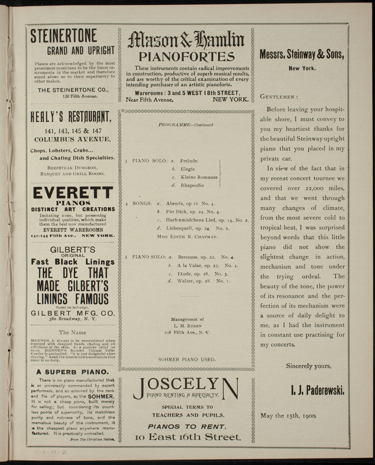 Recital of Compositions of Louis V. Saar, November 8, 1901, program page 3