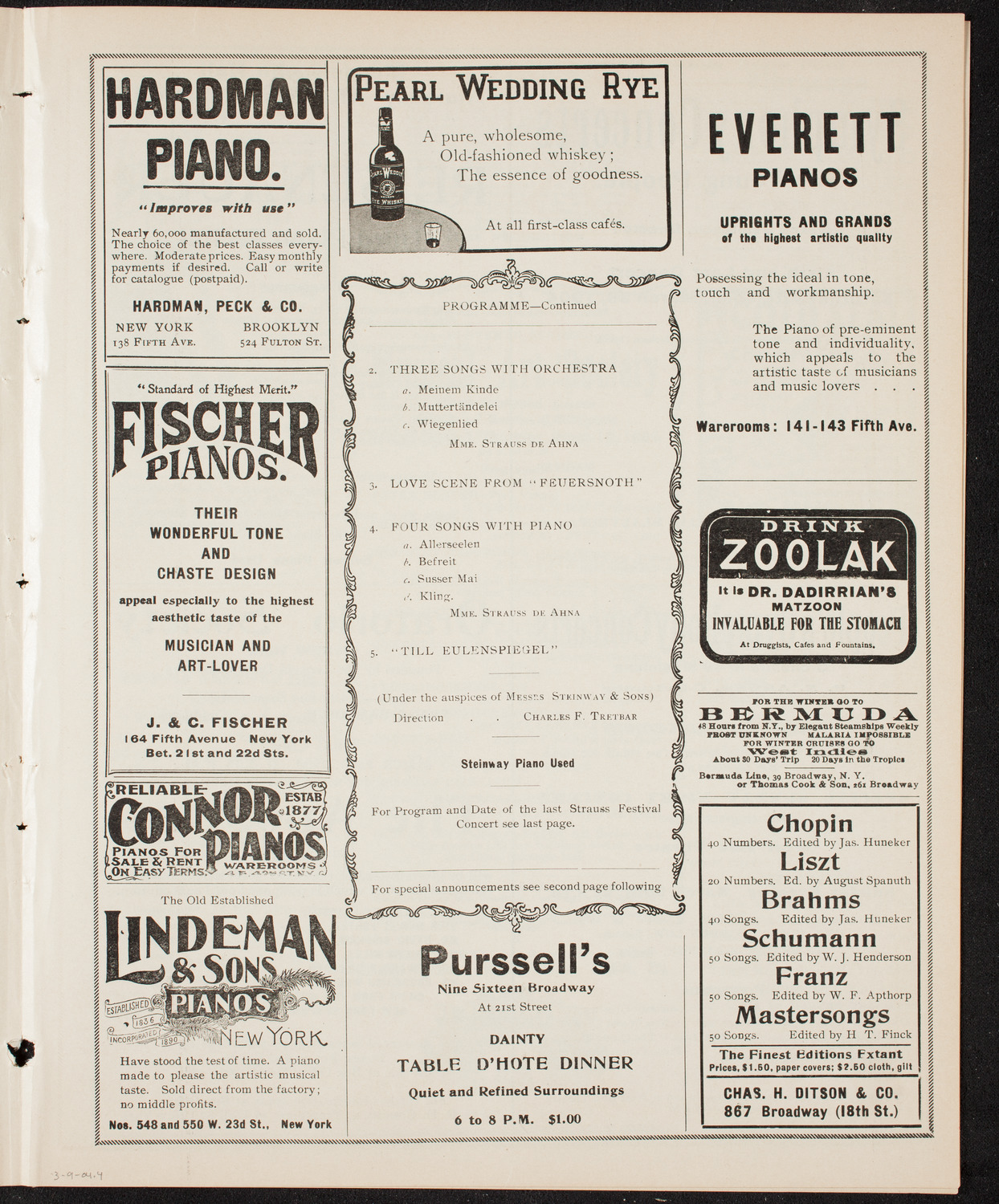 Richard Strauss with Wetzler Symphony Orchestra, March 9, 1904, program page 7